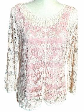 BFA Classics White Lace Blouse With Pink Tank Underneath